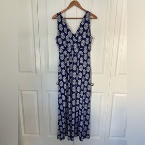 Garnet Hill Blue and White Printed Sleeveless Maxi Dress Size 4 V neckline